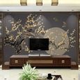 Papier Peint Panoramique Arbre à fleurs doré de style chinois Mural Pour Salon Chambre À Coucher Paysage Naturel Murale 350x256cm-1