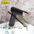 iDeko® Robinet salle de bain lavabo cascade mitigeur verre peintre thé marron-1