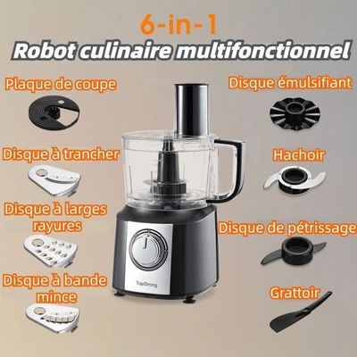Robot Cuisine 11 En 1 TopStrong - 1100W - Bol 3,2L + Blender 1,5L - Hachoir, Pétrin, Presse-agrumes...