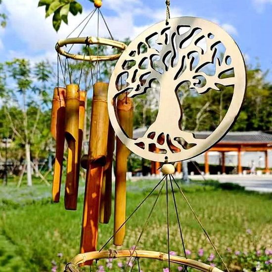 Carillon Eolien Feng Shui Carillons éoliens en Bambou Grand Tube de Cloche  Bois de Noix de Coco Naturel Suspendre la terrasse,[1025] - Cdiscount Jardin