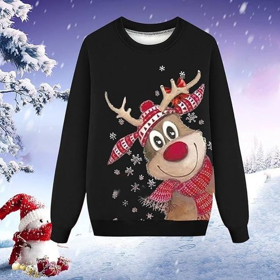 Ensemble de Noel 2024 pour Papa et Homme Pull de Noel Moche Col Rond Sweat a Manches Longues Noir Cdiscount Pret a Porter