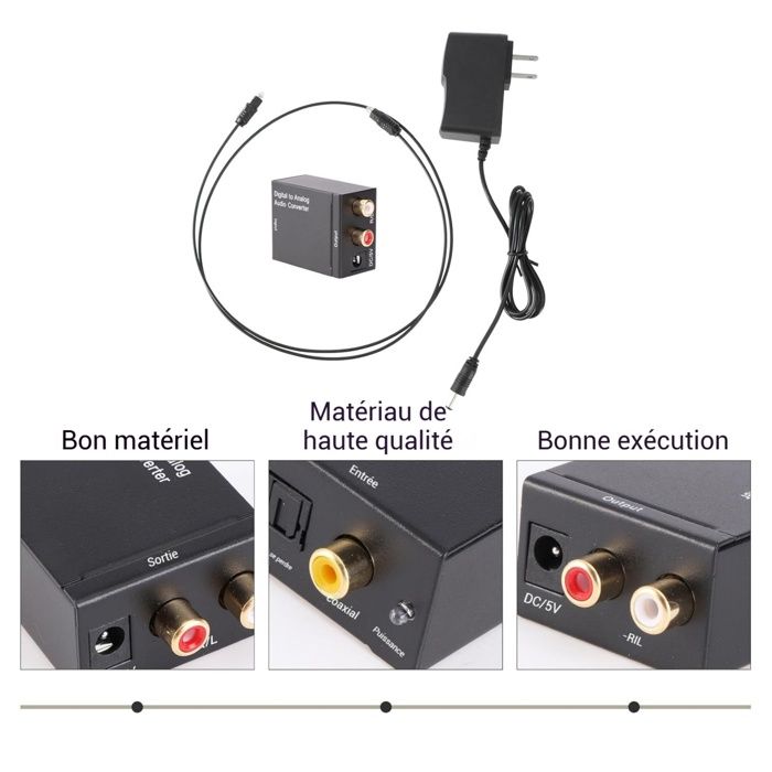 Décodeur de Son Surround 5.1, Convertisseur Numérique vers Analogique Convertisseur de Séparateur DTS AC3 avec Récepteur BT 5.0, 192 KHz 32 Bits, Décodeur pour Home Cinéma, TV