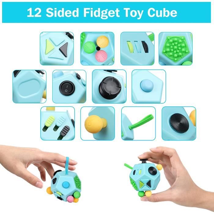 Steemjoey Anti-Stress Fidget Toy Cube Anti Stress Jouet Décompression Jouet  Cube avec 6 modules apaisants pour Enfants et Adultes (Bleu)
