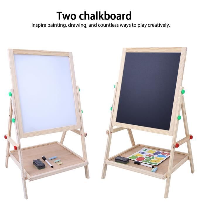 Tableau enfant - Chevalet d'art 2 en 1 -Tableau noir et tableau blanc  magnétique, planche à dessin en bois pour enfants -PAI