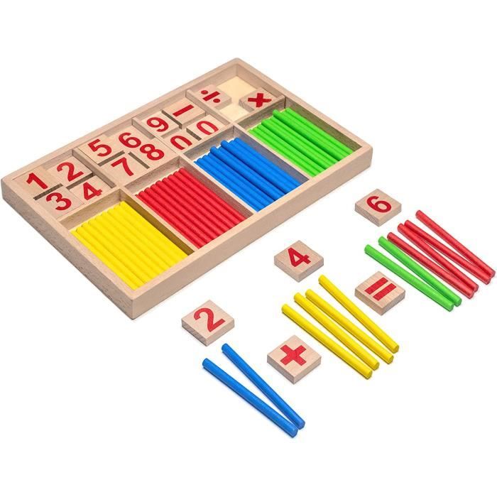 Jouet éducatif Montessori Maths 4-6 Ans – Planche Bois Double Face, Chiffres, Bâtonnets, Cartes, Apprentissage Par Le Jeu