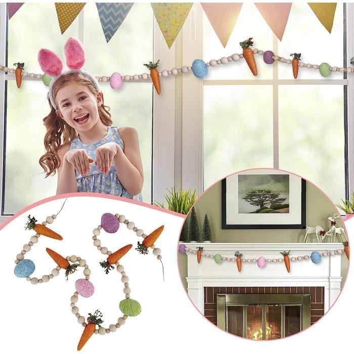 Guirlande Pâques Pré-Enfilée - Bannière Lapins Et Oeufs Pailletés - Décoration Festive Colorée Pour Fête De Printemps