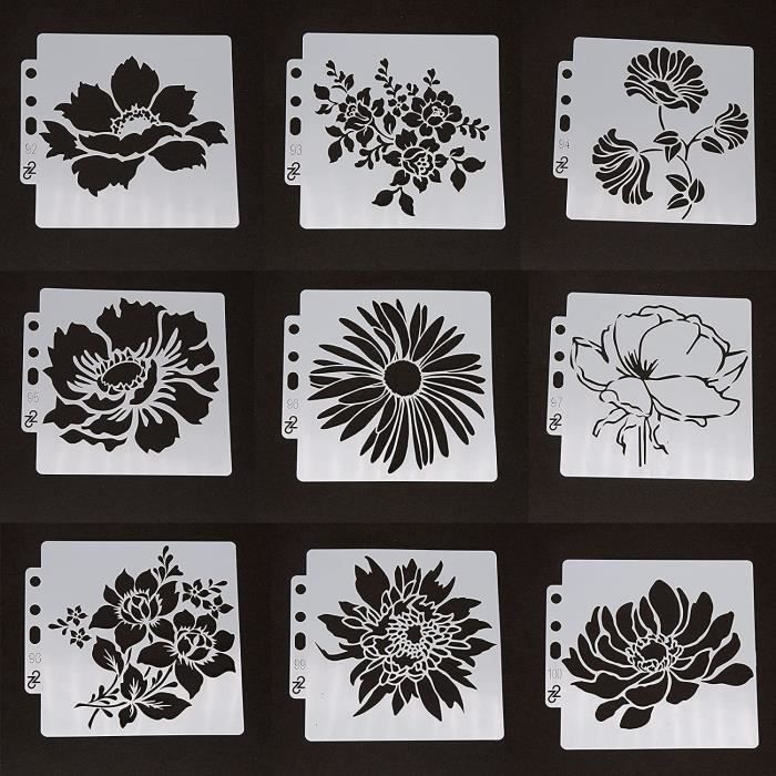 60 Pochoirs Réutilisables Motifs Nature - Fleurs, Animaux - Avec Anneau Rangement