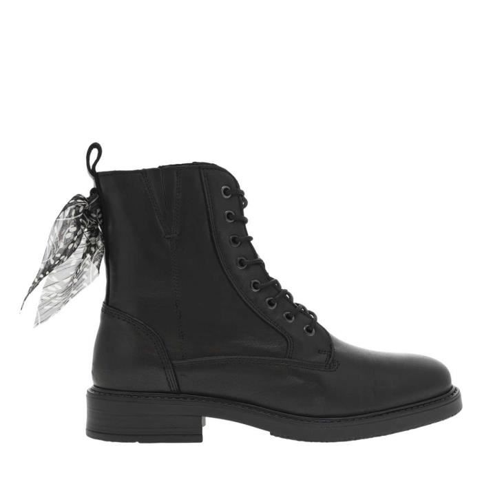 Boots femme cuir noir talon plat discount