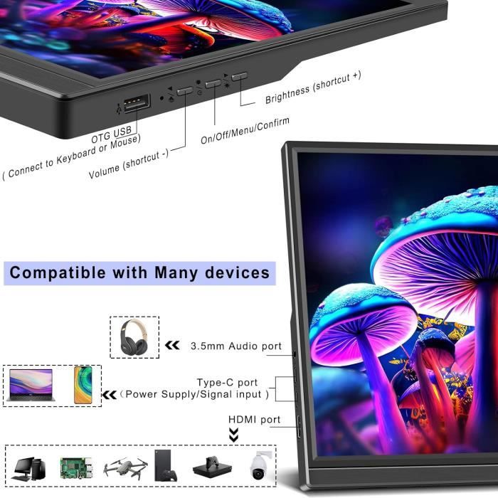Écran tactile FHD de 15 pouces HDR IPS, USB, HDMI, type-c 3.1