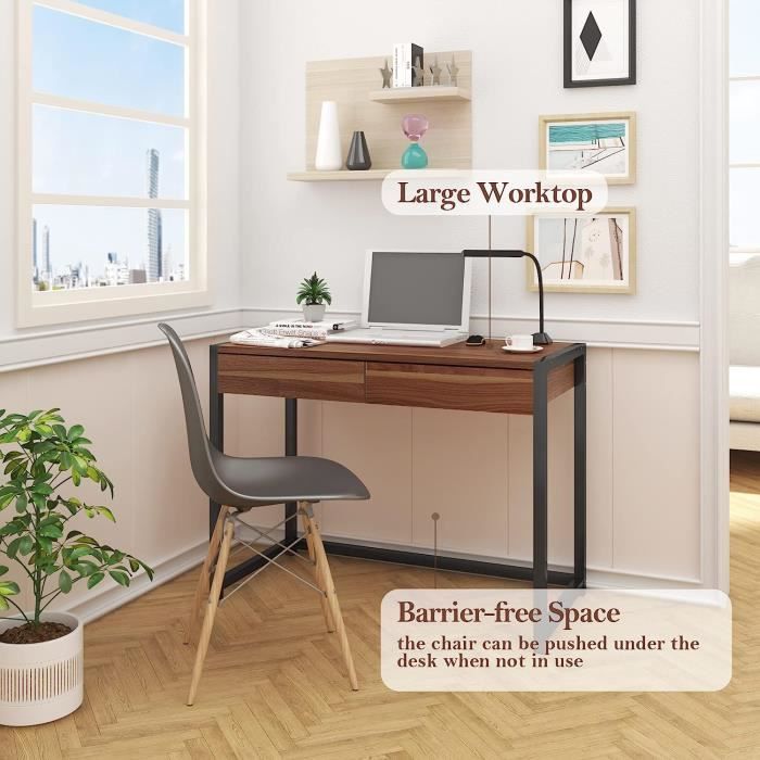 Bureau Informatique Bureau long en bois massif en métal moderne, bureau  d'étude de bureau d'ordinateur de bureau à domicile, grande table de salle  à