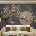 Papier Peint Panoramique Arbre à fleurs doré de style chinois Mural Pour Salon Chambre À Coucher Paysage Naturel Murale 350x256cm-2