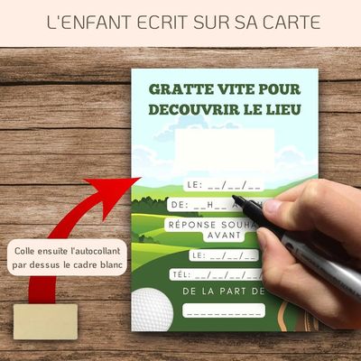 RXLITE KIT créatif Invitations Anniversaire à gratter thème TENNIS :10 Cartes Stickers Dorés Enveloppes Blanches - Beaux-Arts et Loisirs créatifs