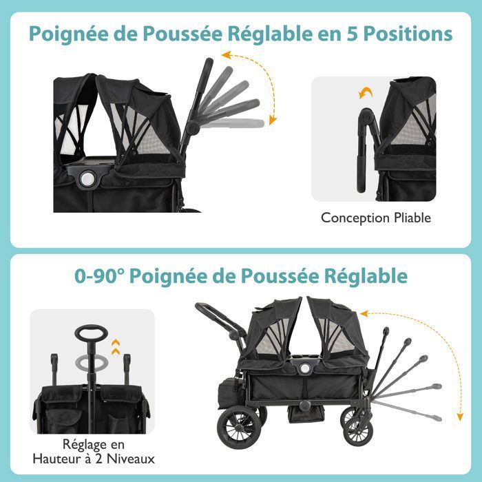 Plateau à Collation Poussette Universel Noir - Avec Porte-Gobelet Et Clip Réglable Amovible