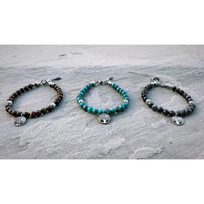 10:10 Bracelet Malachite Naturelle 6mm - Perles Acier Inoxydable Fabriqué En Italie
