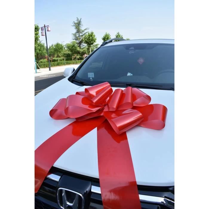 JABNOW Grand Nœud Cadeau Voiture 58cm - Nœud Rouge Auto-assemblable Réutilisable Avec Ventouses