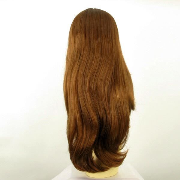 Perruque Femme Longue Ondulée Châtain Cuivré – Synthétique, Bonnet Large, Style Naturel