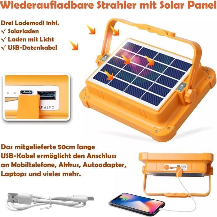 Lampe solaire portable avec télécommande 200 W 20600 mAh 20 000 lm 336 LED  IP66 avec luminosité continue Batterie de chantier Rechargeable pour panne