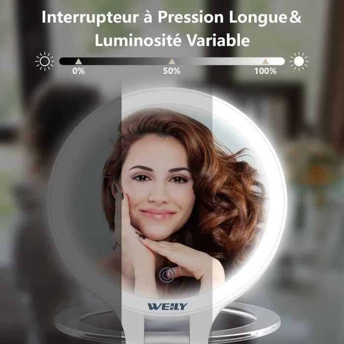 Auxmir Miroir Grossissant Lumineux, 30X/1X Double Face, Miroir