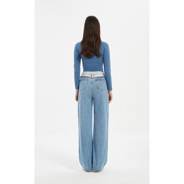 Jean Femme INSFITY Coupe Loose Taille haute Bleu dechire