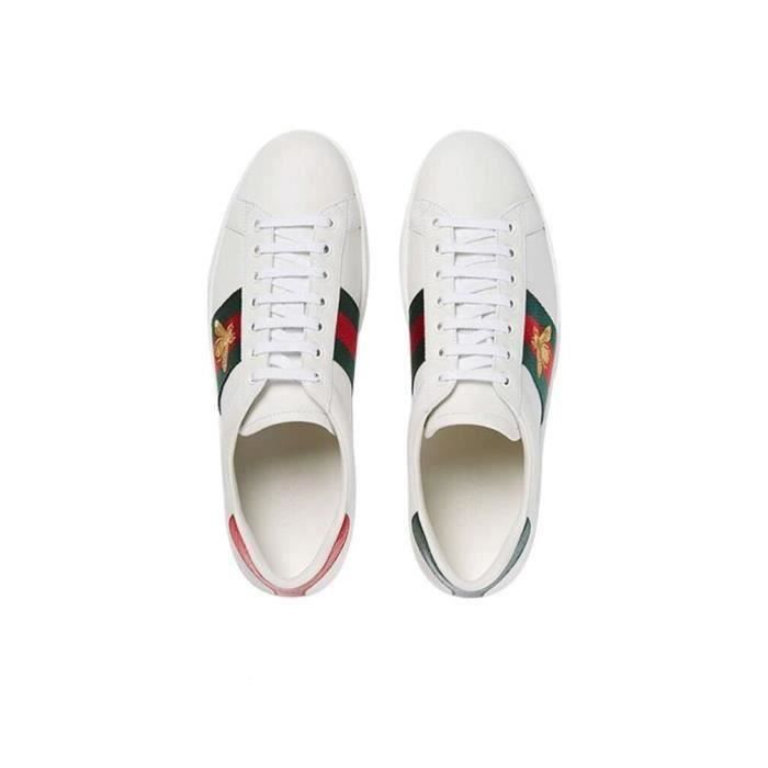 Basket Guccis Abeille Femme Homme Chaussure Sneakers Blanche Pas Cher AUTREMENT Cuir Lacets Plat Blanc Cdiscount Chaussures