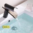 iDeko® Robinet salle de bain lavabo cascade mitigeur verre peintre thé marron-3