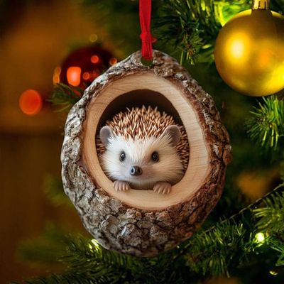 Lot De 6 Décorations De Noël En Acrylique - Forme Glands Avec Animaux De La Forêt - Pendentifs Pour Sapin, Fenêtre, Porte-clés - Environ 7.5 Cm