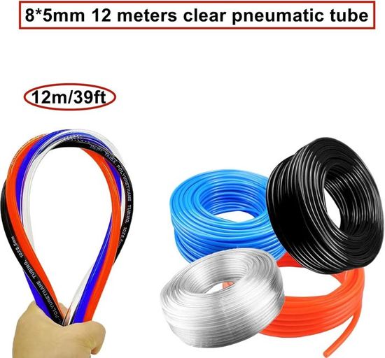 Tuyau Air PU Transparent 12m - 10mm OD/6.5mm ID, Polyuréthane Pneumatique