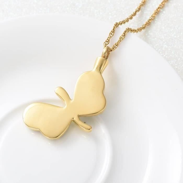 Collier Urne En Forme De Papillon/cœur - Bijou Funéraire En Ormeau - Pour Garder Les Cendres D'un être Cher - Chaîne Réglable 50,8+5,1 Cm