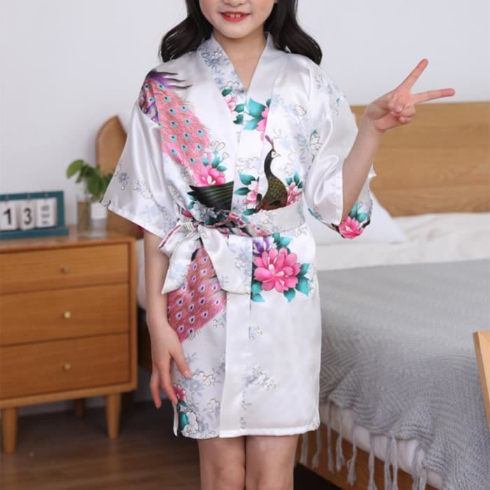Kimono Japonais Enfant Imprim Peignoir Long Robe de Chambre Fille