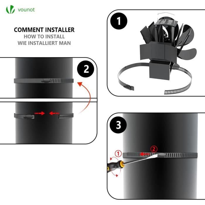 VOUNOT Ventilateur poele bois 6 lames avec thermometre - Cdiscount Bricolage