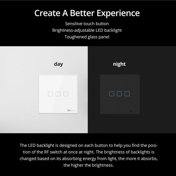 Beyond Infinity Smart Switch WiFi + RF 433 Sonoff T2 EU TX (3 canaux ...