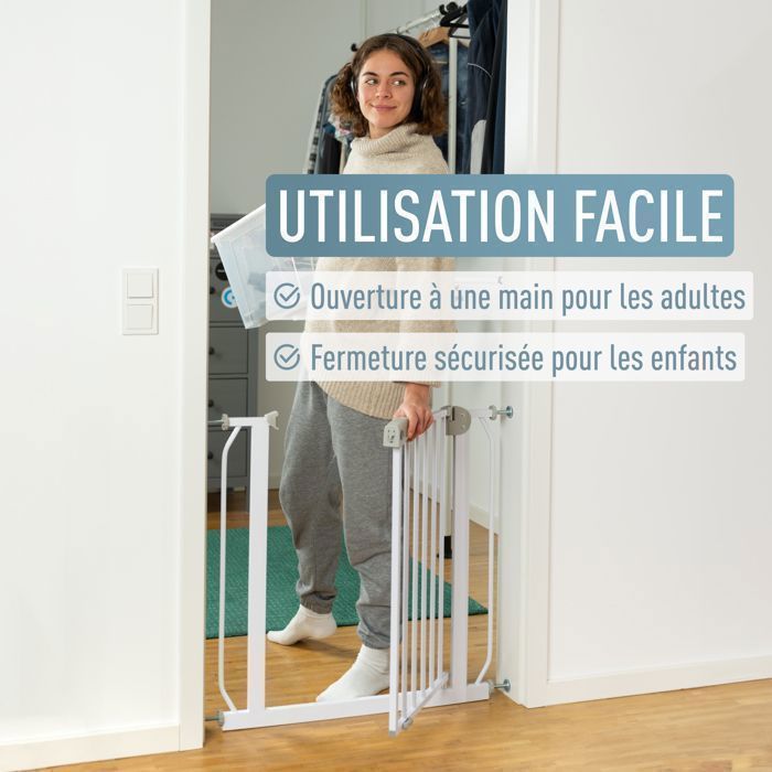 Barrière De Sécurité Escalier Berrin 58-185 Ib Style - Extensible 78-86 Cm, Sans Perçage, Double Verrouillage Blanc Gris