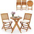Goplus Ensemble Table de Jardin 3 Pièces Pliables avec 2 Chaises en Bois d’Acacia - Coussin Rembourré, pour Terrasse, Salon, Bistro-0