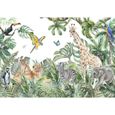 Papier Peint Intissé Panoramique Enfant Jungle Animaux 254x184 cm Forêt Tapisserie Chambre Photo Non Tissé Muraux Trompe l'oeil-0
