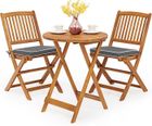 GOPLUS Ensemble Table de Jardin 3 Pièces Pliables avec 2 Chaises en Bois d’Acacia - Coussin Rembourré, pour Terrasse, Salon, Bistro