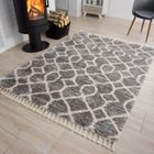 TAPISO Tapis Salon Poils Longs VERSAY Gris Foncé Crème Berbère Polypropylène Intérieur 80x200 cm