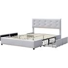 KING OF DREAMS chloe - Solide et Confortable Lit 120x190 avec Sommier avec 4 tiroirs Tete de lit Couleur BLANC Pieds en 4 cm