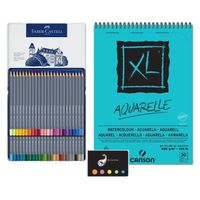 Lot Aquarelle : Crayons de couleur Aquarellables Goldfaber Aqua + 1 Bloc Dessin Aquarelle + Index Adhésif Blumie (48)