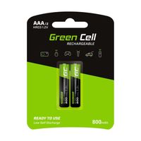 Green Cell 800mAh 1.2V Lot de 2 Piles Rechargeables Ni-MH Type AAA, Préchargée, Haute capacité, Micro Batterie, HR03