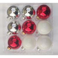 Lot de 18 Boules de Noel en VERRE Rouge Blanc Argent 6cm, Decoration Sapin de Noel