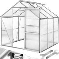 TECTAKE Serre de Jardin Polycarbonate 37 m² avec cadre en Aluminium + Porte coulissante + 1 Lucarne sans Fondations