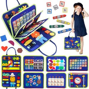JEU D'APPRENTISSAGE Busy Board 8 en 1 Jeux Montessori Portable, 5 Couches Jouet Educatif pour Apprendre Motricité Fine, Sensoriel d'Activités pour Bébé
