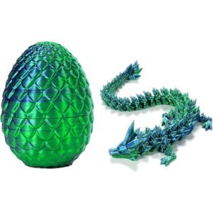 FIGURINE - PERSONNAGE 1 dragon imprimé en 3D avec 1 œuf de dragon, jouet de bureau en cristal entièrement mobile, jouet de bureau dragon avec articulation