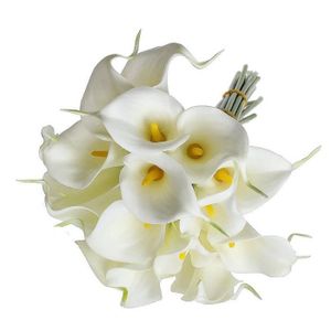 FLEUR ARTIFICIELLE 10pcs élégant Lifelike vraie touche artificielles PU Calla Lily fleur de bouquets de mariée mariage Bouquets de fleurs (blanc)