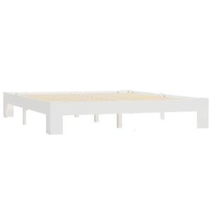 STRUCTURE DE LIT Cadre de lit en bois de pin massif 160 x 200 cm - HILILAND - Blanc - A lattes - Classique - Intemporel