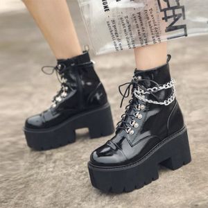 Punk Femme Bottines chelsea compensées haut talon cache Combat Chaussures
