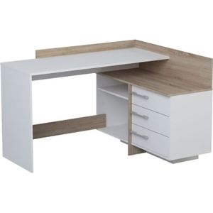 BUREAU  Bureau d'angle 3 tiroirs - Décor chêne et blanc - 