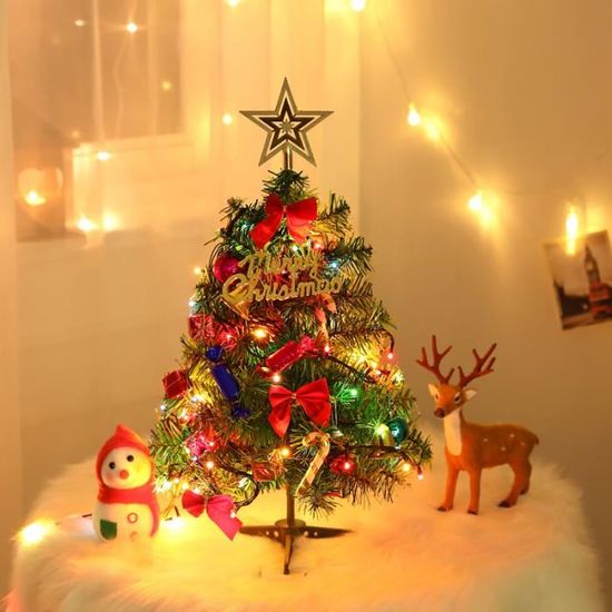 Sapin De Noël Artificiel 50 Cm Avec Lumières LED Intégrées - Décoration Neige, Pommes De Pin Et Baies