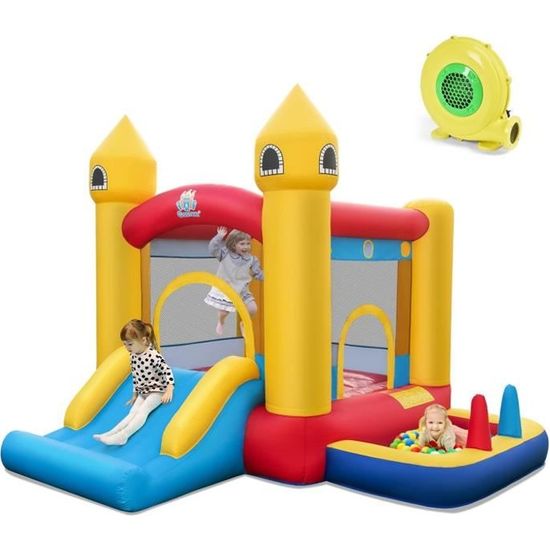 Château Gonflable 4 en 1 DREAMADE avec Toboggan, Trampoline, Piscine à Balles et Aire de Jeux