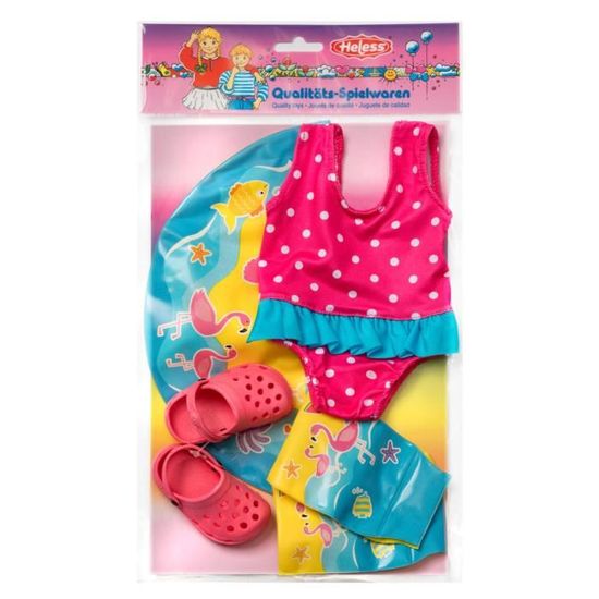 Set de Bain pour Poupée - Heless - 88Heless - Maillot Rose - Flotteurs Jaunes - 35-45 cm - Jeux - Jouets